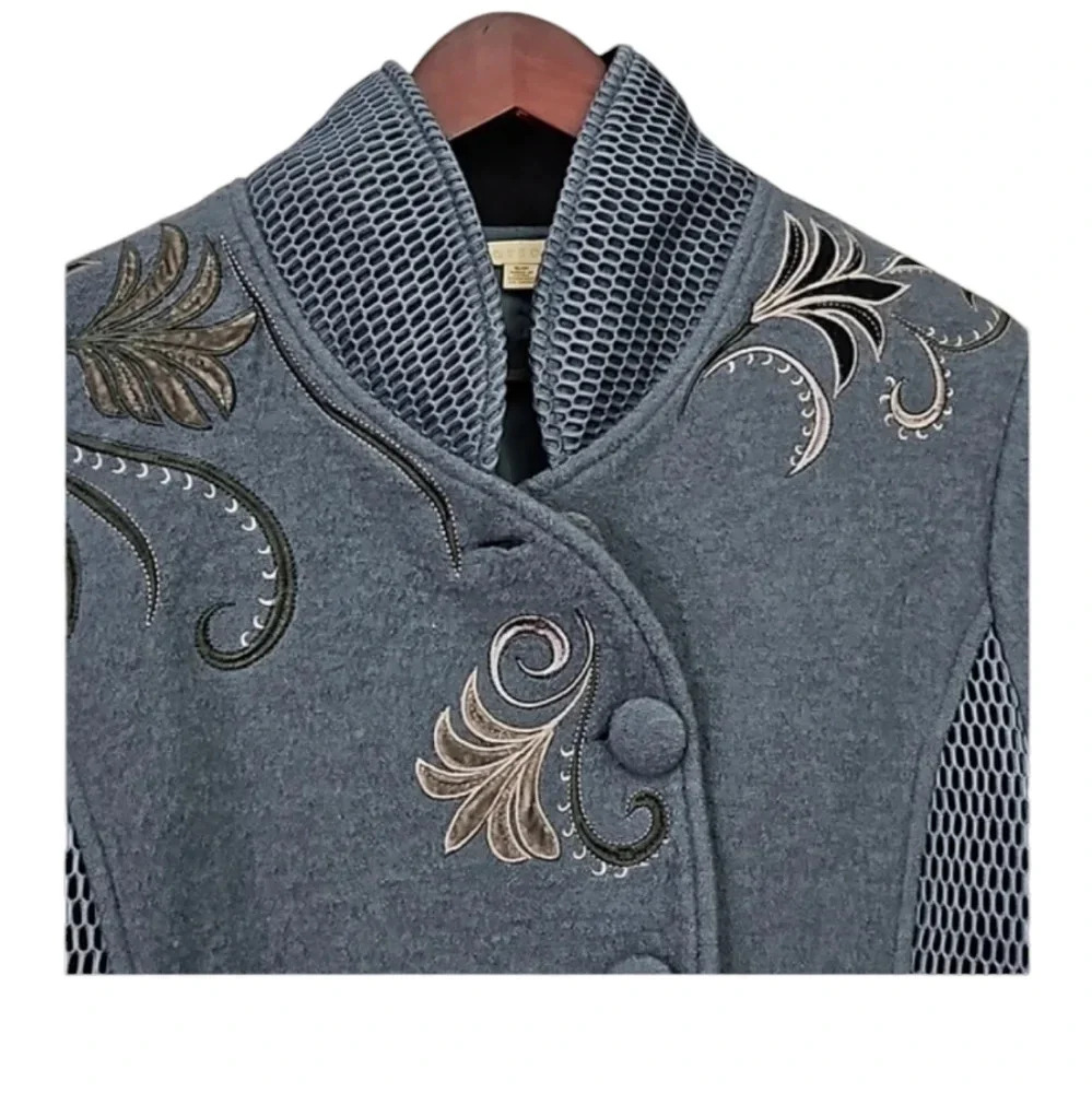 Carson Wool Quiet Luxury Bohemian Whimsical Embroidered Jacket Size SP - Picture 2 of 9